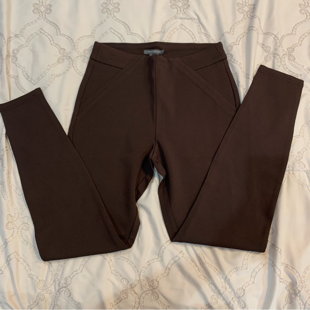 suzy shier brown stretch pants with faux pockets